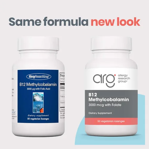 Miniatura 3 de Allergy Research Group ARG B12 Metilcobalamina 3000 mcg con folato - Pastillas de vitamina B12 - Salud nerviosa y apoyo energético - Vegetariano e