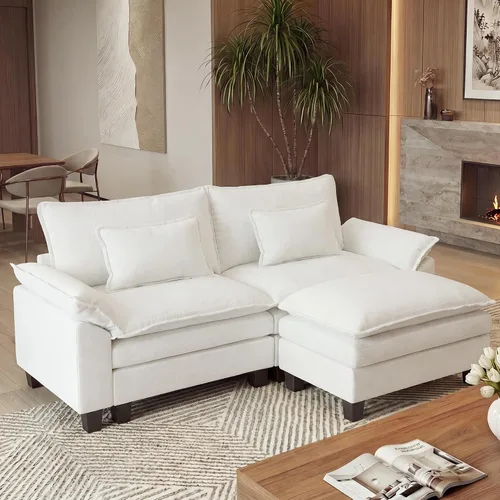 URRED Sofá modular de gran tamaño, 87 pulgadas en forma de L, moderno y cómodo sofá nube con otomana móvil y almohadas, sofás de asiento profundo