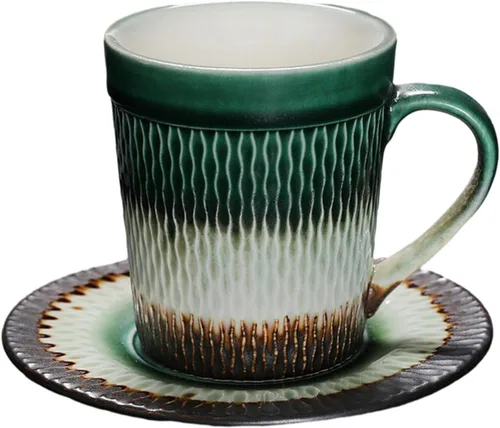 Miniatura 11 de CAPIJIONG 6.8 fl oz/6.67oz Vintage Cerámica Horno Taza de Café Set Creativo Simple Taza de Leche para Oficina Hogar Restaurante Café-Azul Esmalte