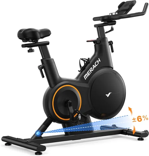 Merach Exercise Bike for Home Gym, Low Noise Stationary Bike with Brake Pad, Indoor Workout Bike with Self-Developed App, Tablet Mount and Fitness
