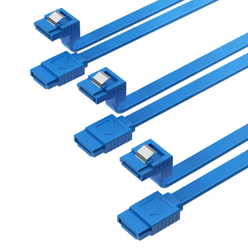 SABRENT Cable de datos SATA III (6 Gbit/s) en ángulo recto con pestillo de bloqueo para unidades HDD/SSD/CD y DVD (paquete de 3 unidades de 20 Azul