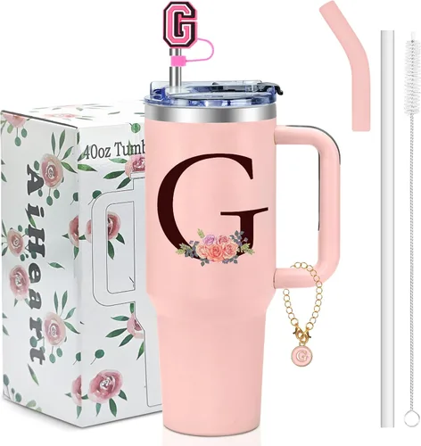 Miniatura 41 de Regalos de cumpleaños para mujeres, vaso con monograma con asa, regalos personalizados para mamá, regalo con monograma para mujer, vasos