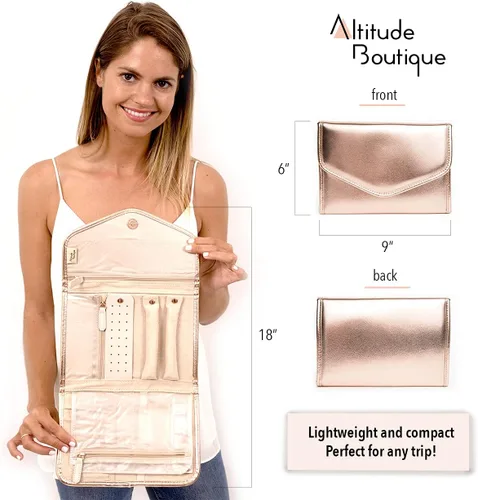 Miniatura 2 de Altitude Boutique Organizador de joyas de viaje plegable para viajes anillos de vacaciones collares pulseras aretes oro rosa mediano