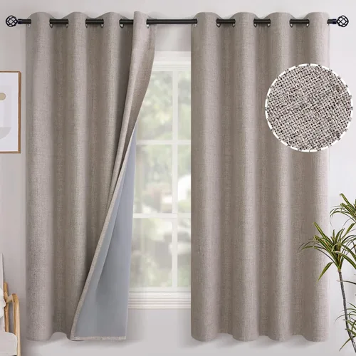 Miniatura 117 de YoungsTex - Cortinas opacas de lino para dormitorio, oscurecimiento de la habitación, cortinas con textura de lino, paneles con aislamiento térmico