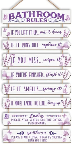 Miniatura 10 de Decoración de pared de baño, letreros divertidos para baño, reglas de baño, imágenes, decoración de pared rústica, decoración de inodoro, letrero