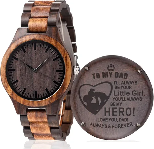 Reloj de madera Fodiyaer con grabado para hombre, regalo ideal para tu novio, tu marido, para un aniversario, Navidad, cumpleaños, día del Padre,