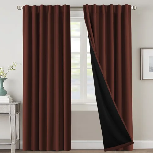 Miniatura 12 de H.VERSAILTEX Cortinas 100% opacas para dormitorio con forro negro, cortinas de oscurecimiento de habitación completa, con aislamiento térmico