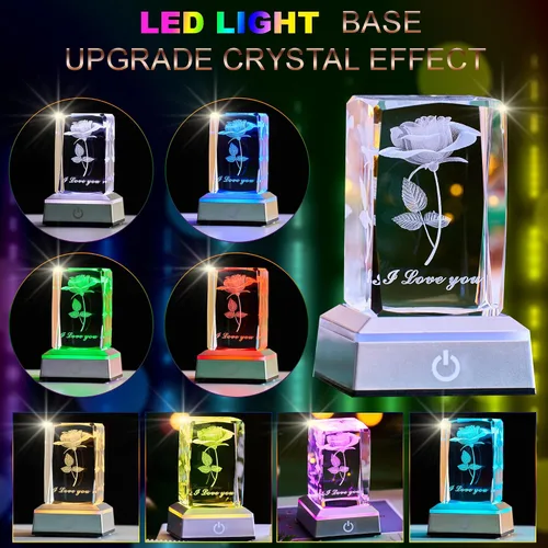 Miniatura 3 de Lámpara Nocturna de Cristal de Rosa 3D con Luces LED Ajustables - Te Amo, Ideas de Regalo para el Día de la Madre, San Valentín, Aniversario, Regalo