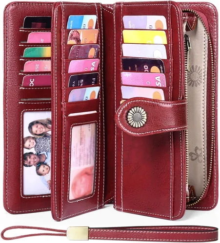 Miniatura 2 de FALAN MULE Cartera de cuero genuino RFID bloqueo gran capacidad Trifold señoras cartera.