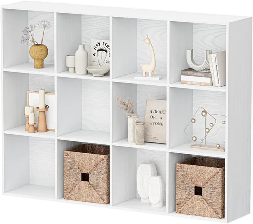 Miniatura 22 de Organizador de almacenamiento de 12 cubos, estantes de madera con panel trasero cerrado, estantería reversible, organizador de armario de cubos