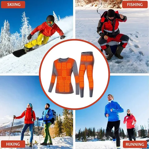 Miniatura 6 de Winter Electric Heated Underwear Set Motorcycle Clothing Women Fleece Thermal Tops Pants 22 Area Ski Heating Body Suit