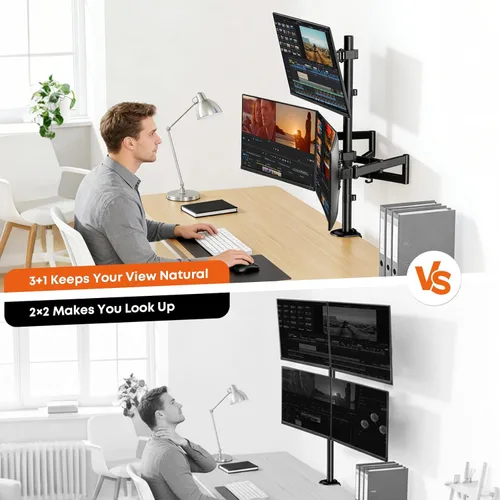 Miniatura 4 de Soporte para monitor cuádruple para 17-27 pulgadas, totalmente ajustable, resistente, soporte de escritorio con 4 brazos, carga máxima de 22 libras