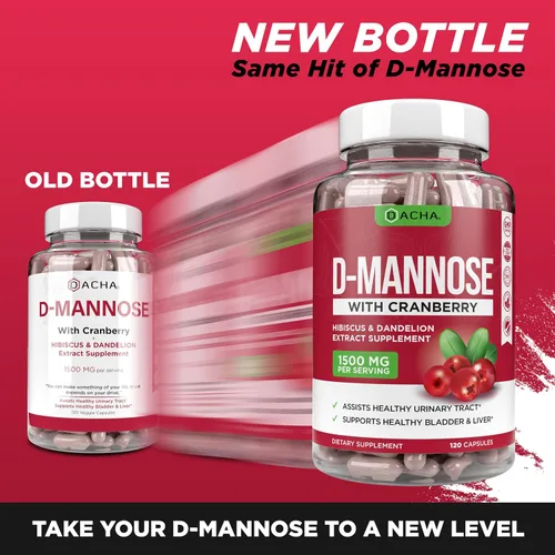 Miniatura 2 de Cápsulas naturales de D-manosa fórmula 4 en 1 - 120 CAPS, 1500 mg de arándano, diente de león, extracto de flor de hibisco, píldoras para apoyar