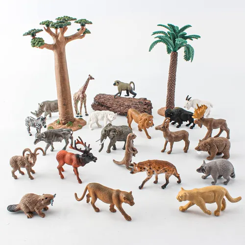 Miniatura 3 de Juego de 21 mini figuras de animales salvajes, figuras de animales de la selva de la sabana, mini recuerdo de fiesta, decoración de pastel