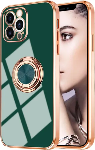 Miniatura 50 de Compatible con iPhone 11 Kickstand, anillo de rotación de 360 grados integrado con borde de oro rosa brillante que funciona con soporte magnético