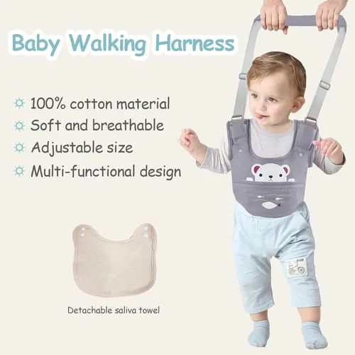 Miniatura 7 de Arnés de mano para caminar para bebé, cinturón ajustable para niños pequeños, arnés para caminar de pie y caminar, ayudante de aprendizaje con Gris
