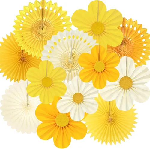 Miniatura 16 de Juego de 6 abanicos de papel para colgar en fiestas, guirnaldas de papel con patrón redondo negro para decoración de cumpleaños, bodas, eventos