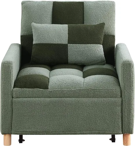 Miniatura 12 de Silla Cama Convertible 3 en 1, Sillón Sofá Cama Individual Multifuncional de Tela Teddy con Respaldo Ajustable, Silla Cama Reclinable Extraíble