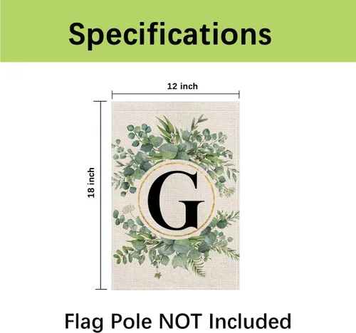 Miniatura 6 de Wyooxoo Bandera de jardín con letra monograma G floral 12x18 pulgadas de doble cara para exteriores, bandera de patio familiar con inicial