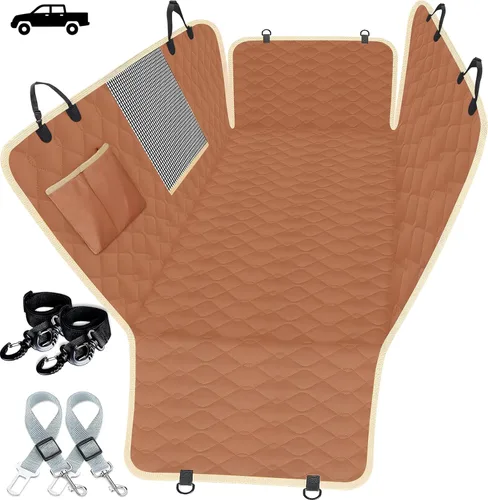 Miniatura 9 de Lassie Fundas de asiento de coche para perro para asiento trasero con 2 cinturones de seguridad, hamaca impermeable para automóvil para perro