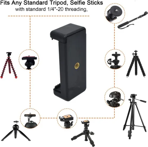 Miniatura 2 de PRAQECZ Adaptador universal de montaje en trípode para teléfono celular, cabezal de conector de clip para teléfono utilizado para monopod selfie