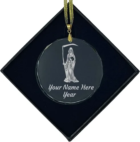 Miniatura 6 de LaserGram Adorno de Navidad de vidrio personalizado, Santa Muerte, idea de regalo personalizada grabada con láser (forma de diamante)