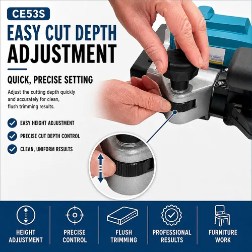 Miniatura 7 de Virutex CE53S Cepilladora de bordes para carpintería, cepilladora de bandas de borde empotrado, máquina profesional con base de soporte ajustable