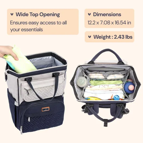 Miniatura 3 de BabbleRoo Mochila para Pañales, Bolsas Grandes Multifunción con Almohadilla Cambiadora y Correas para Cochecito, Estuche para Chupete, Mochila