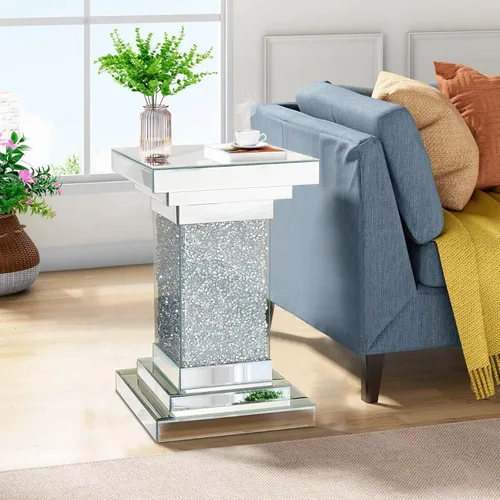 Miniatura 6 de Mesa auxiliar de plata con espejo de Pregaspor, mesa lateral cuadrada con incrustación de cristal, mesa de café moderna y hermosa para sala