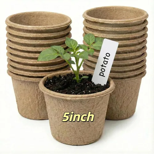 Paquete de 20 macetas de turba de 5 pulgadas con 20 etiquetas para plantas, macetas biodegradables con agujeros de drenaje, macetas de vivero