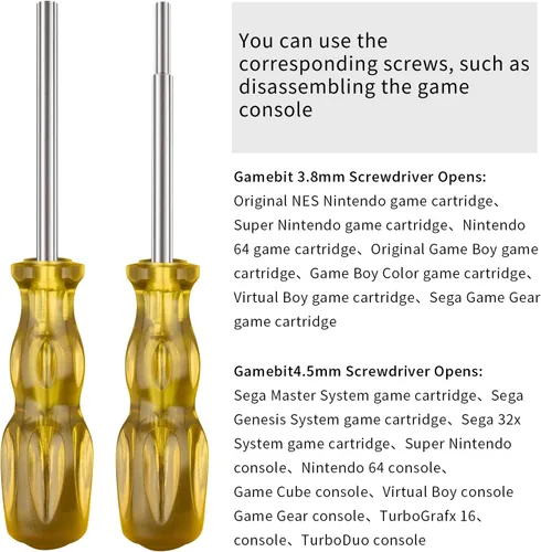 Miniatura 4 de Juego de destornilladores gamebit, puntas de seguridad de 3,8 mm y 4,5 mm para abrir consolas Nintendo, Sega y cartuchos de juego - Amarillo