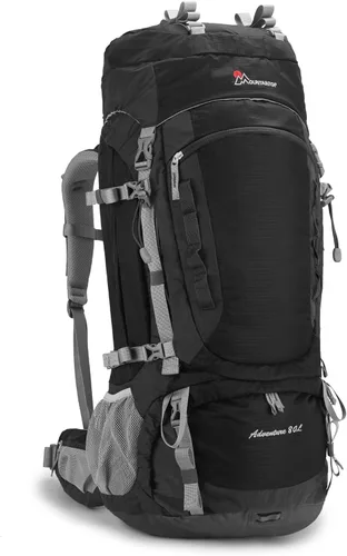 MOUNTAINTOP Mochila de marco interno de 80L para hombre y mujer Mochila de senderismo con cubierta de lluvia Negro-80L