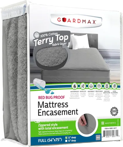 Miniatura 52 de Guardmax Funda de colchón Queen con cremallera, protector de colchón 100% impermeable, suave y absorbente de algodón de rizo superior para niños, 1