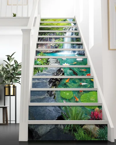 Miniatura 10 de FLFK Calcomanías para escaleras - Adhesivos para escaleras tipo pela y pega, Calcomanías para elevadores de escalera estilo cascada autoadhesivas