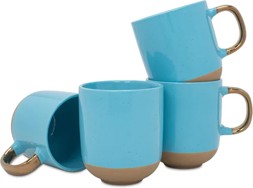 Miniatura 7 de Elanze Designs Speckled - Juego de 4 tazas de cerámica de 16 onzas con mango metálico, color morado Púrpura