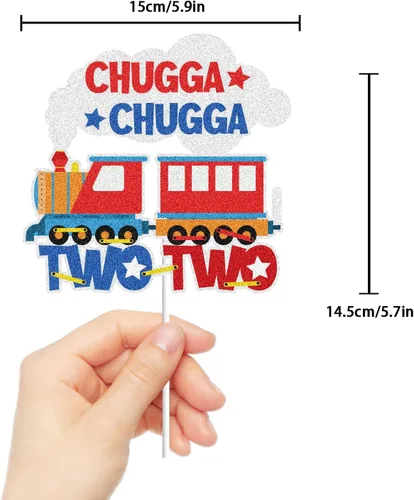Miniatura 2 de Chugga Chugga Two Two 2 Train Happy Birthday Cake Topper 2, 2 años de edad, 2º cumpleaños, suministros de fiesta temática de ferrocarril para bebés