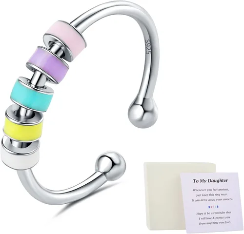 Miniatura 8 de Anillo para Mi Hija para Ansiedad, Anillos Giratorios de Esmalte de Plata de Ley S925, Anillos Giratorios Antiansiedad para Mujeres, Regalos de Rosa
