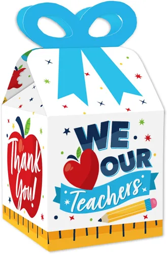 Big Dot of Happiness Thank You Teachers - Cajas de regalo cuadradas - Cajas de lazo de agradecimiento al maestro - Juego de 12