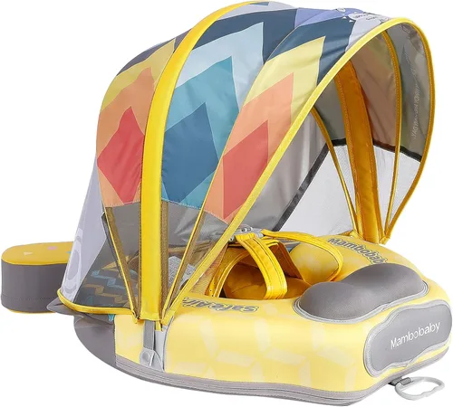 Miniatura 18 de Mambobaby - Flotador con cola y toldo para bebé, anillo de natación para cintura infantil, entrenador de natación y flotador no inflable con correa