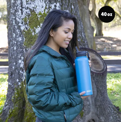 Miniatura 9 de MIRA - Botella de agua, de acero inoxidable, con tapa con popote sin BPA, con aislamiento al vacío que mantiene el frío durante 24horas y el calor