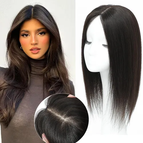 Miniatura 19 de Aimeolyn Toppers de cabello para mujer, cabello humano real, sin flequillo, extensiones de cabello superior para adelgazar, base de encaje Haisr