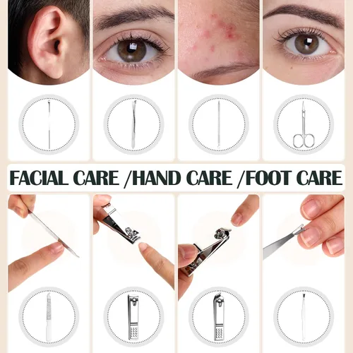 Miniatura 4 de Juego de 60 manicura a granel, 8 en 1 de acero inoxidable cortaúñas con estuche, regalos de agradecimiento para la semana de la enfermera, día