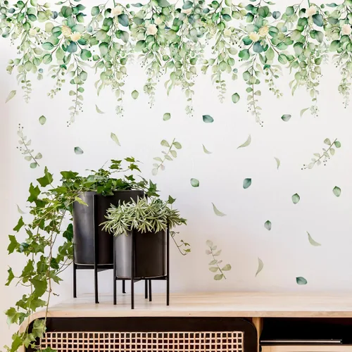 Miniatura 6 de Calcomanías de pared con hojas verdes, flores, plantas, despegar y pegar, murales de pared extraíbles, para sala de estar, dormitorio, TV, fondo