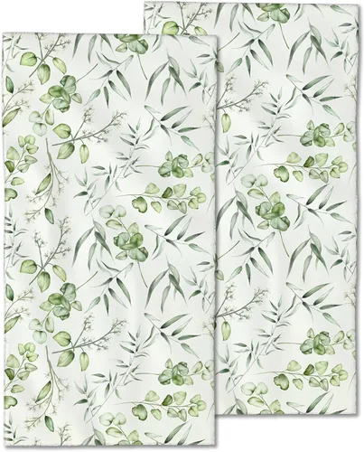Juego de 2 toallas de mano salvia, hojas de eucalipto, toallas de cocina con punta de dedos, 28 x 14 pulgadas, paño suave para baño, gimnasio,