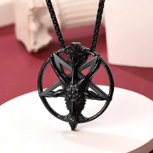 Miniatura 8 de FaithHeart Leviathan Satanic Brimstone Cross Necklace, Gold Plated Stainless Steel Satan Church Jewelry, Alchemical Symbol for Brimstone Pendant