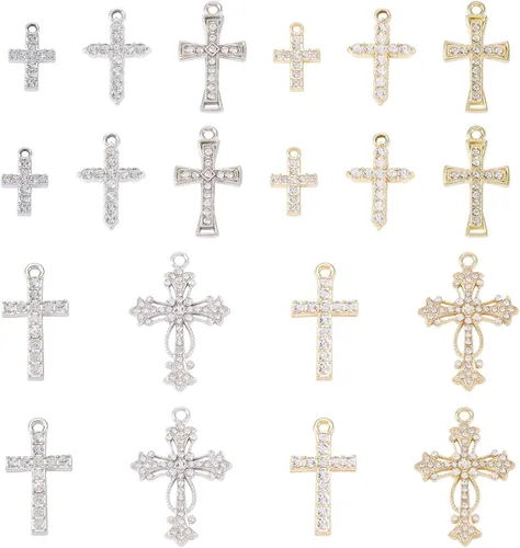 Miniatura 9 de 20 dijes de cruz con diamantes de imitación de cristal y crucifijo colgantes, colgantes de rosario de plata dorada para Pascua, joyería, pulsera