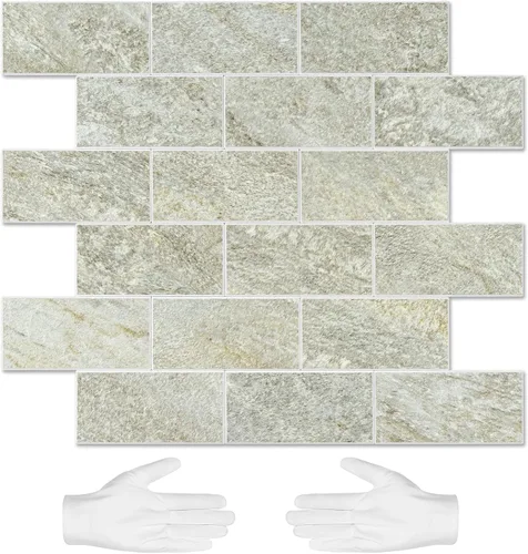 Miniatura 15 de STICKGOO azulejo de metro de 10 hojas para despegar y pegar, azulejo de pared autoadhesivo de PVC, salpicadero adhesivo de Calacatta para cocina