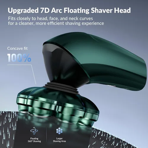 Miniatura 9 de Afeitadoras de cabeza para hombres calvos – Maquinilla de afeitar eléctrica desmontable magnética de arco 7D, impermeable, húmedo y seco, kit
