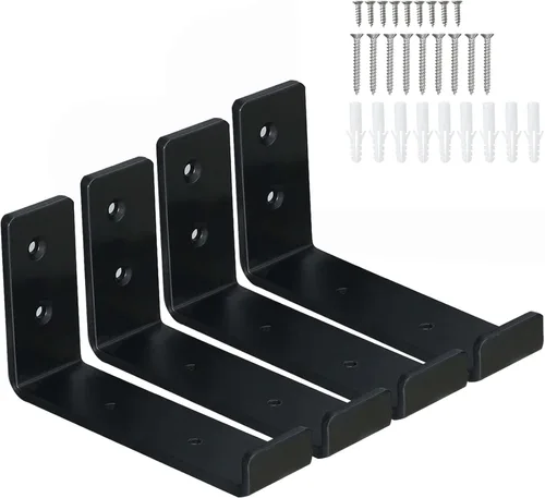 Miniatura 7 de HEART ART Soporte de estante negro de 6 pulgadas, paquete de 4 soportes de estante de metal J resistentes, 6.3" L×4.8" H×1.2" W