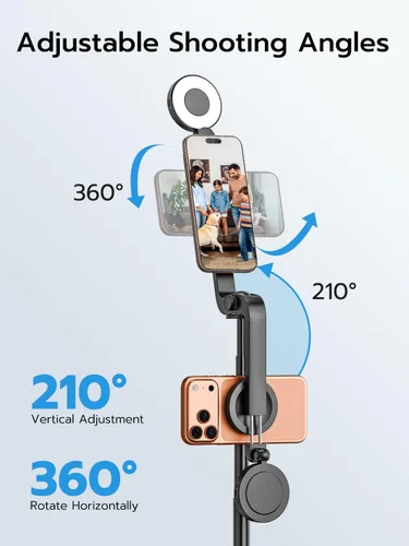 Miniatura 5 de USKEYVISION Palo de Selfie Magnético con Trípode, Luz y Control Remoto, Trípode para Teléfono con Soporte Magnético para Magsafe, Soporte Giratorio